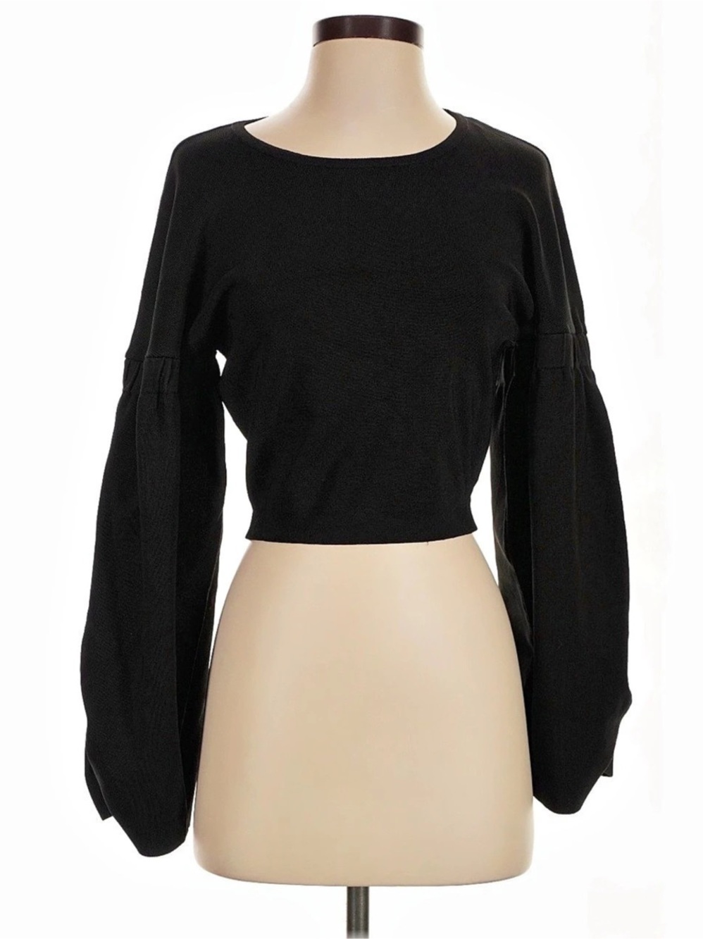 Zara Black Cropped Balloon Sleeve Top Size Small Like New